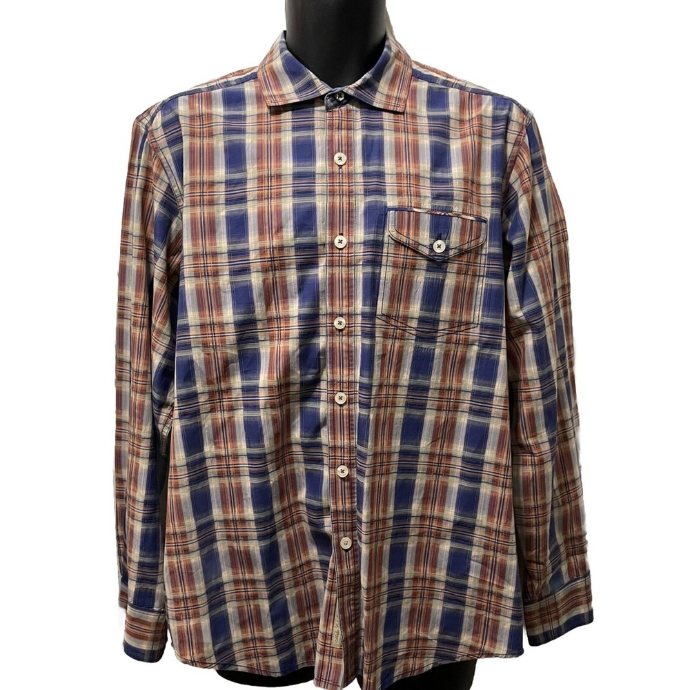 Tommy Bahama Shirt Men's Size M 100% Cotton Plaid Button Down Long Sleeve EUC